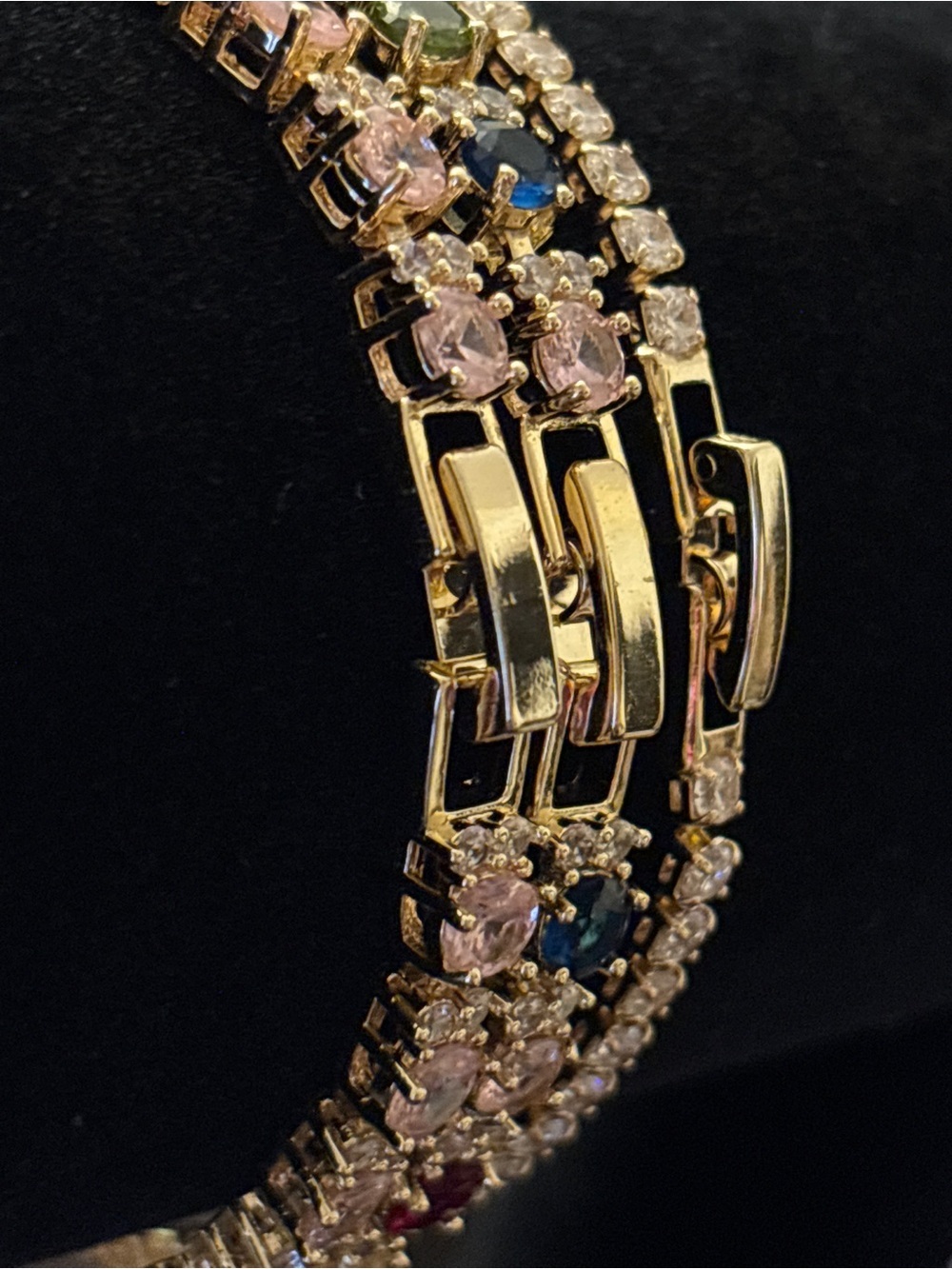 Pretty Bird Yellow Gold Multicolor, Pink & Heart CZ Tennis Stack - Picture 9 of 9